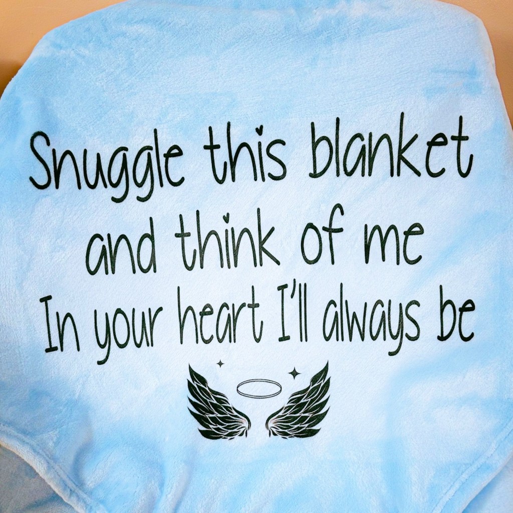 Snuggle this blanket and think of me. In your heart, I’ll always be. Memorial in love memory luxury soft throw blanket from Wild wishes Shop. 
